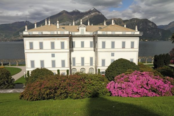 Villa Melzi d'Eril and gardens with flowering rhododendrons and azaleas on Lake Como, Bellagio,